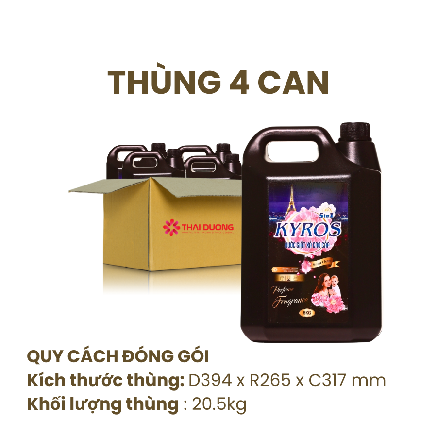 Thùng Nước Giặt Xả Đậm Đặc KYROS Hương Sữa Cá Ngựa 5kg