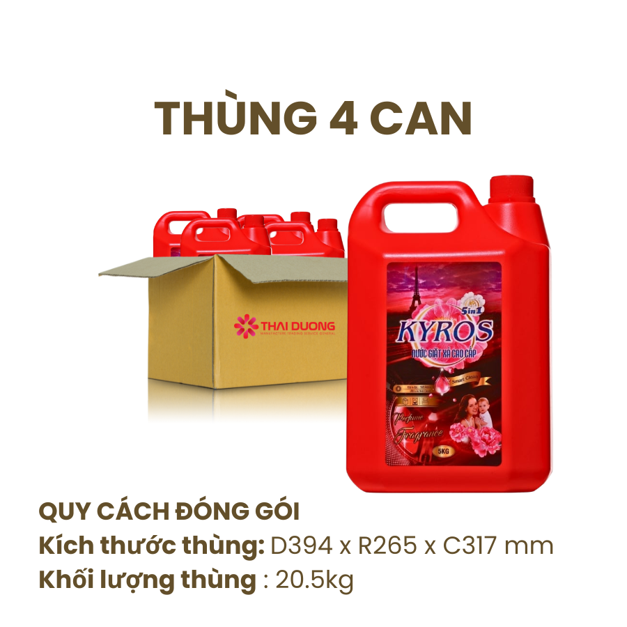 Thùng Nước Giặt Xả Đậm Đặc KYROS Hương Nước Hoa Pháp 5kg