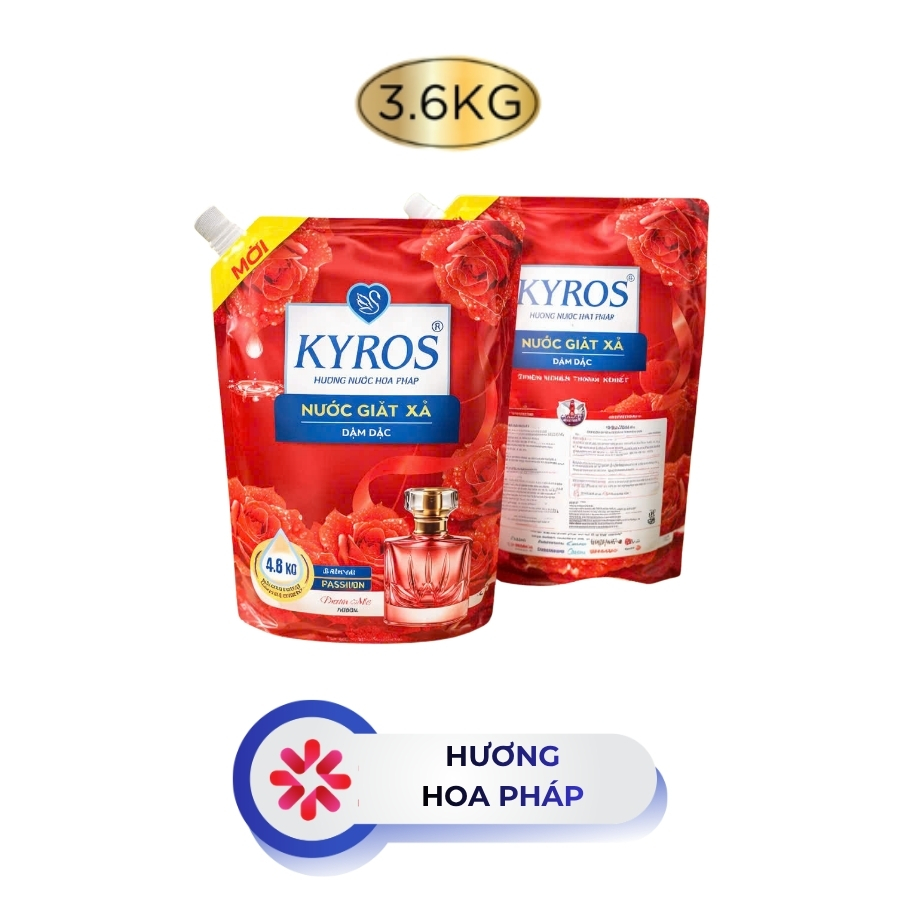 Nước Giặt Xả Đậm Đặc KYROS - Hương Hoa Pháp Túi 3.6kg